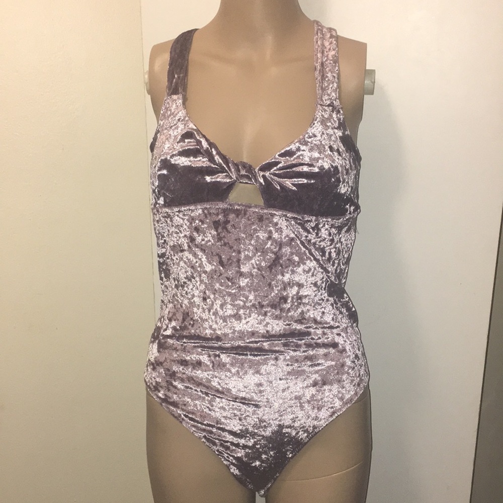 Women’s Velvet Suede Purple Onesie bodysuit outfit criss cross back tank